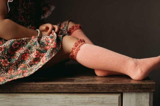 Lace Top Knee High Socks - Peach-Distress-Little Stocking Co.-Baby In Bloom