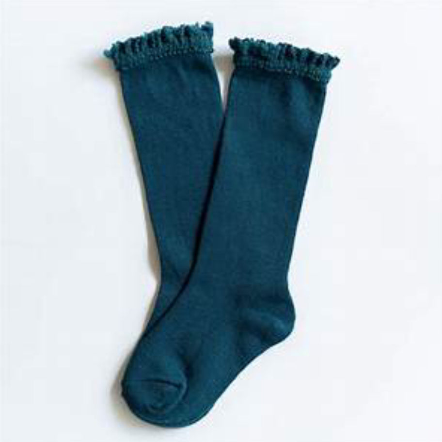 Lace Top Knee High Socks - Teal