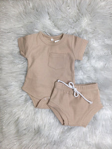 Taupe Ribbed Bodysuit and Shorts