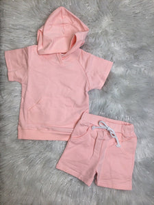 Pink Hooded Lounge Short Set