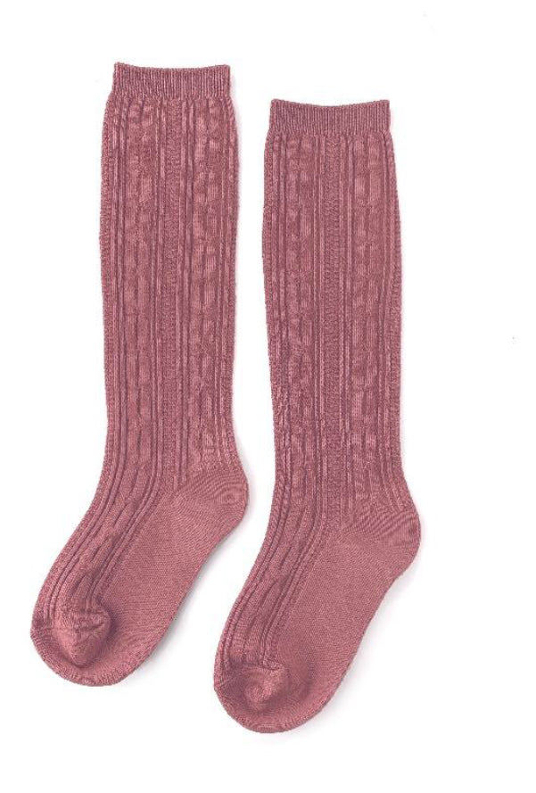 Cable Knit Knee High Socks - Mauve