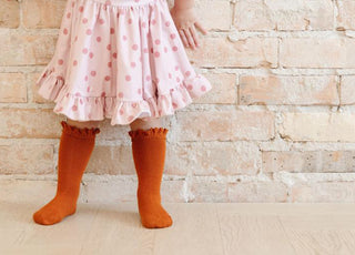 Lace Top Knee High Socks - Pumpkin-Distress-Little Stocking Co.-Baby In Bloom