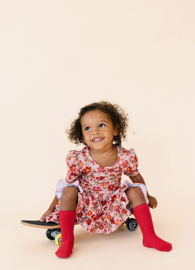 Cable Knit Knee High Socks - Red