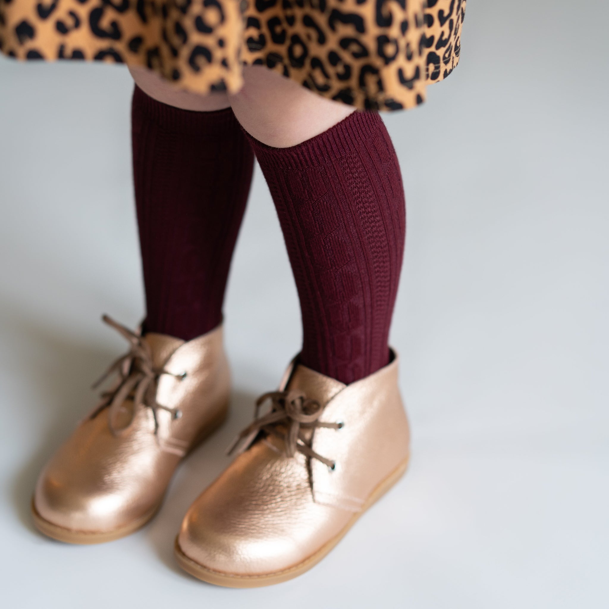 Cable Knit Knee High Socks - Wine